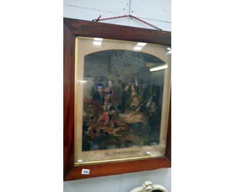A framed and glazed coloured engraving of a fox hunting scene entitled 'Reynard's last shift'