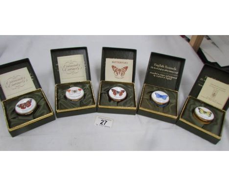 5 Crummles English Enamels butterfly trinket pots in boxes