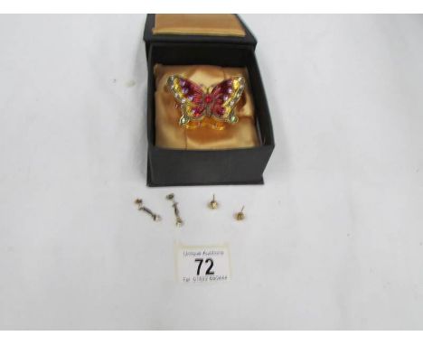A jewel set butterfly trinket box and 2 pairs of earrings