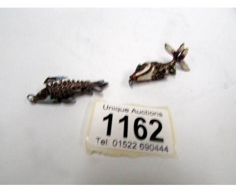 2 enamel articulated fish pendants