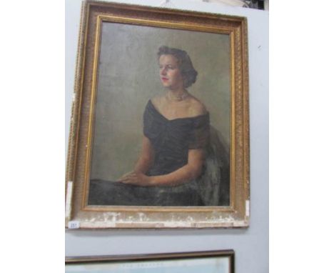 An oil on canvas portrait of a lady, frame a/f