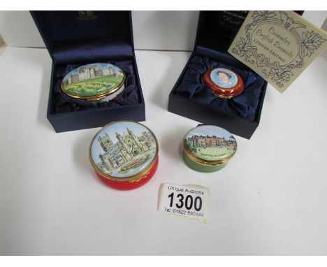 4 English enamel pill boxes