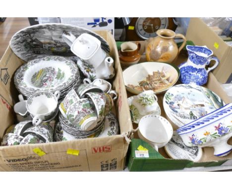 Two boxes of Myotts Country Life dinner and tea service, Old English Coaching scenes dish, Wedgwood collectors plates, cups a