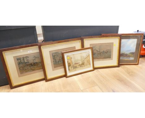 Five pictures and prints, hunting scenes 
