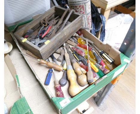 Two boxes of hand tools, screwdrivers, chisels, pliers etc