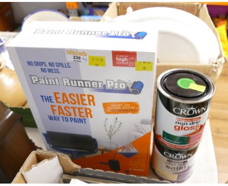 Paint Runner Pro - The easier faster way to paint and two tins of Crown non drip gloss and satin paint