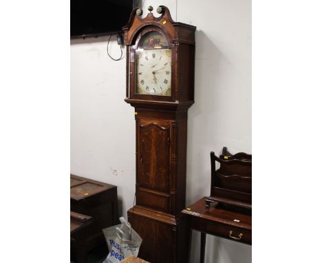 Whitehaven N Harkinson longcase clock with painted face and dial, pendulum and weights