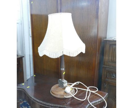 British Steel commemorative lamp base with wooden base and column, 78 cm high including shade