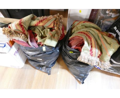 Pair of lined tapestry style tasselled curtains