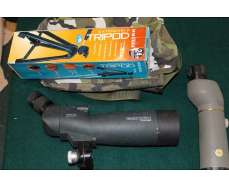 Piccolo Compact spotting scope with mounts 15.45x60, boxed Miranda extendable tripod, Cowa spotting scope and camouflage mili