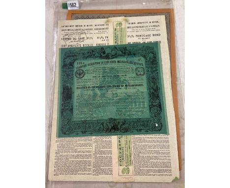Four large Russian share certificates