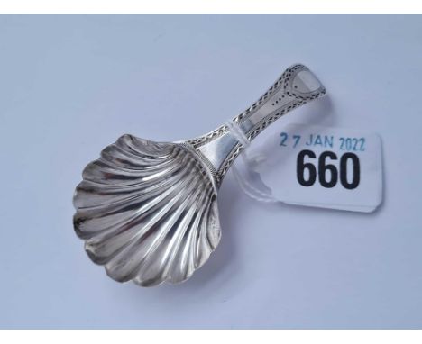 Another George III bright cut caddy spoon with shell bowl London 1793 by CF 