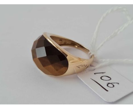 A 9ct faceted cats eye ring size P 5.6g