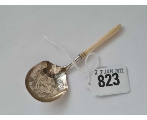 A early Victorian caddy spoon with attractive engraved bowl and turned handle B'ham 1840 by GU 