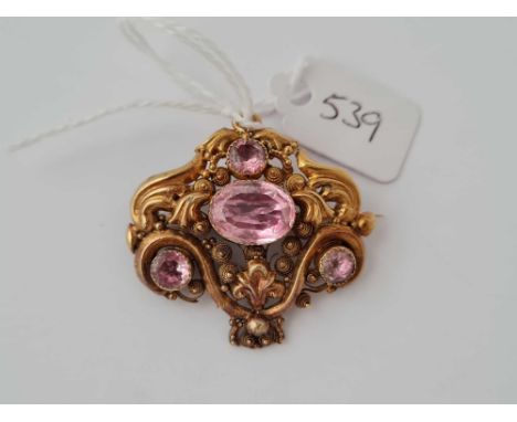 An antique fancy gold amethyst set brooch with hair panel a/f