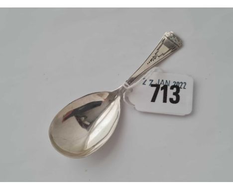 An art deco caddy spoon with engraved stem, Sheffield 1936 by F.C