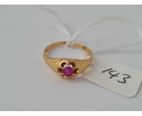 Victorian high carat ruby gypsy ring size K 3g