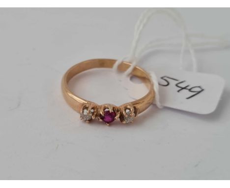 A ruby and diamond 18ct gold mounted ring size Q 2.9g inc