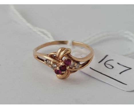 A ruby and diamond ring 9ct size n -1.9 gms 