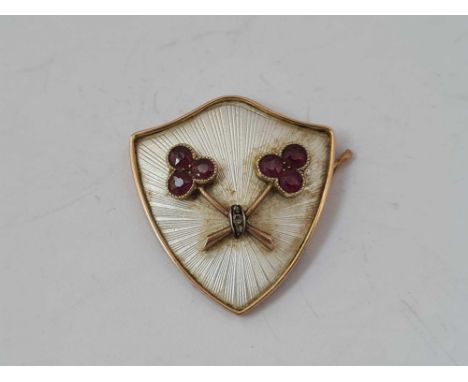 A part silver &amp; gold enamel Russian locket front with ruby &amp; diamond design