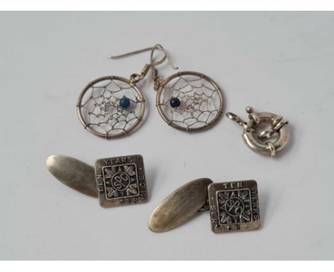 A pair of silver cufflinks cobweb earrings etc. 