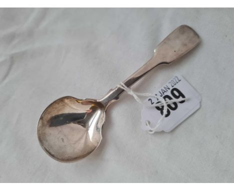 A Georgian fiddle pattern caddy spoon with shaped bowl London 1832 by script JH 