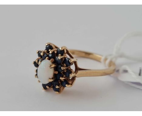 A vintage sapphire &amp; opal 9ct ring size O 3.3g inc