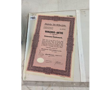 German East Africa share certificated rare