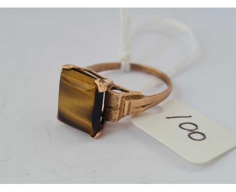 A gents 9ct tiger eye ring size P 4g inc