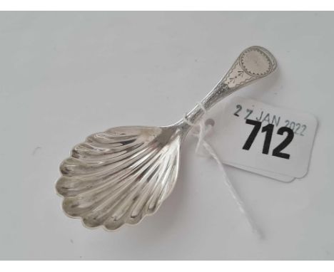 A bright cut Britannia Standard caddy spoon with shell bowl, B'ham 1909 by I &amp; S