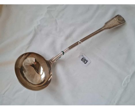 A good Victorian fiddle thread and crested soup ladle, London 1886, 300g