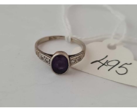An amethyst and diamond 18ct gold ring approx size J-K  2g inc