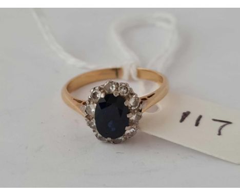 A vintage sapphire and diamond oval cluster ring 18ct gold size k 