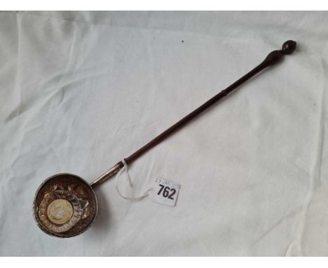 Georgian toddy ladle inset with a Charles II shilling 1668. Turned wood handle.