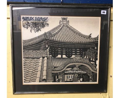 SIGNED JAPANESE PRINT TITLED "NANEDO, NARA III" 7/80 BY T COLYER 1978 43CM X 48CM
