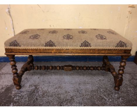 GOOD QUALITY OAK BOBBIN REEL TURNED UPHOLSTERED STOOL