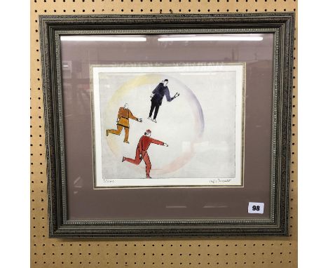 PRINT ENTITLED 'THREE MEN' BY SYLVIE BRAULT 33CM X 40CM APPROX