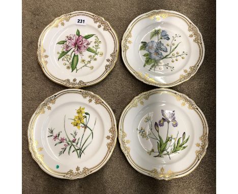 FOUR SPODE FINE BONE CHINA BOTANICAL SPRAY PLATES