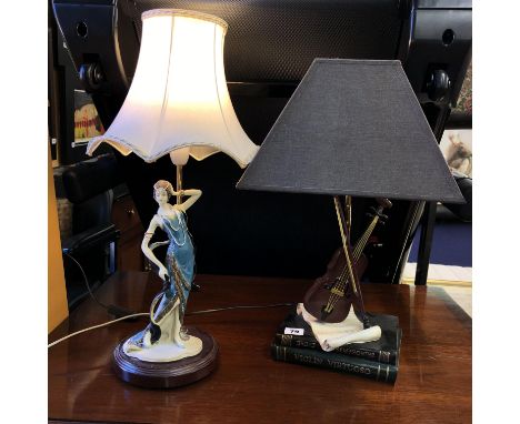 ART DECO STYLE FEMALE FIGURAL TABLE LAMP AND ONE OTHER