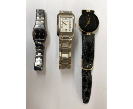 LADIES ROTARY BI METAL WRIST WATCH,CHRISTIAN DIOR DRESS WATCH ON LEATHER STRAP AND A TUNGSTEN DRESS WATCH