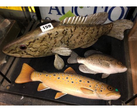 WOODEN POLYCHROME PAINTED MODEL OF A BASS AND A TROUT