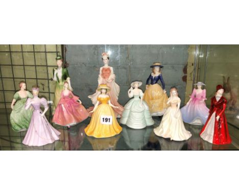 ROYAL WORCESTER FIGURINE OF ELIZABETH AND VARIOUS COALPORT BONE CHINA FIGURES INCLUDING ABBIE, JENNIFER, THE GARDEN PARTY