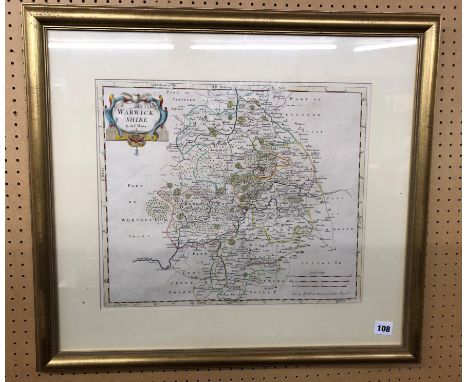 PRINT - MAP OF WARWICKSHIRE 1695/1750 BY ROBERT MORDEN 44CM X 37CM APPROX