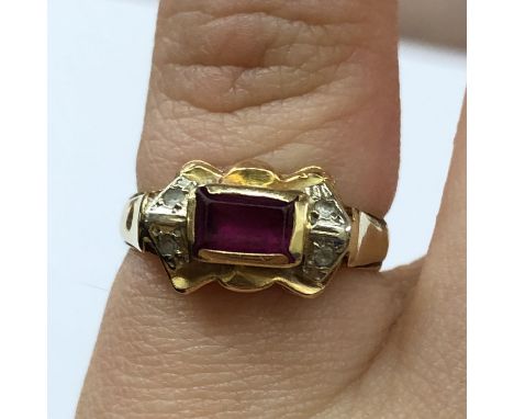 GOLD RUBY AND DIAMOND SET RING SIZE I 3G APPROX