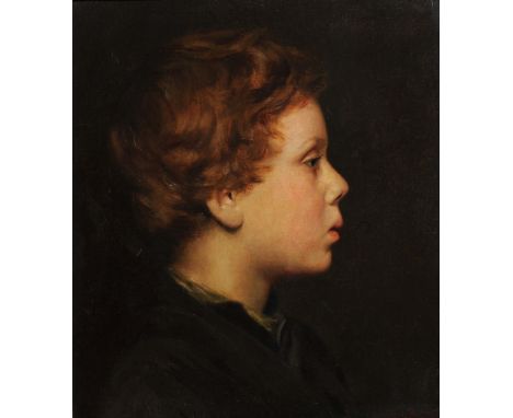 MRS EDITH M. JELLEY (Exh. 1920-1940) Bust length portrait of a young boy, side profile, with brown tousled hair, signed, oils