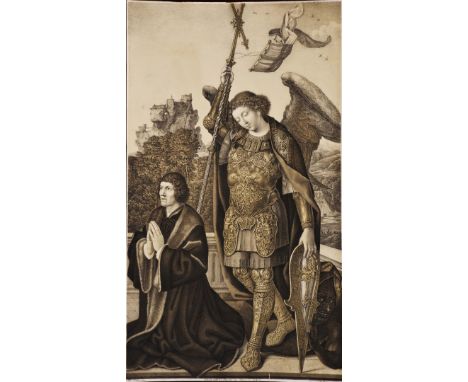N STRIXNER AFTER JOHANN MABUSE St Michael with praying figure, lithograph in colours, 57 x 32.5cm; and one further engraving 