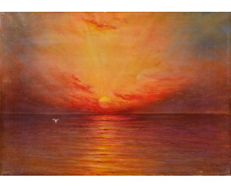 ERNEST W. MARTIN (19TH/20TH CENTURY) Seascape at sunset, signed, indistinctly inscribed verso 'Study for....' and 'Exhibited 