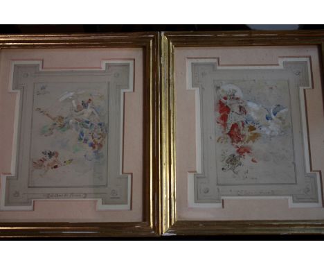 FRENCH SCHOOL (19TH CENTURY) Le Cygne de Lohengrin; Le Char de Venus, pencil and watercolour heightened with white, (a pair),