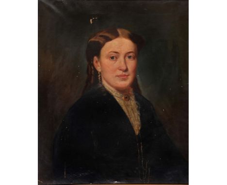 A * FRANKEL Portrait of a young lady wearing a blue cloak tied by a band and with jewellery around her neck, signed and dated