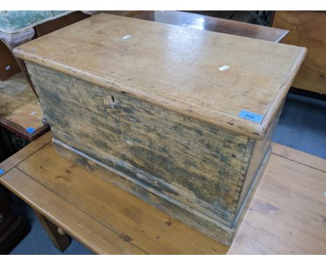 A Victorian pine small trunk having a hinged top and on an plinth base 42h x 71WLocation: 